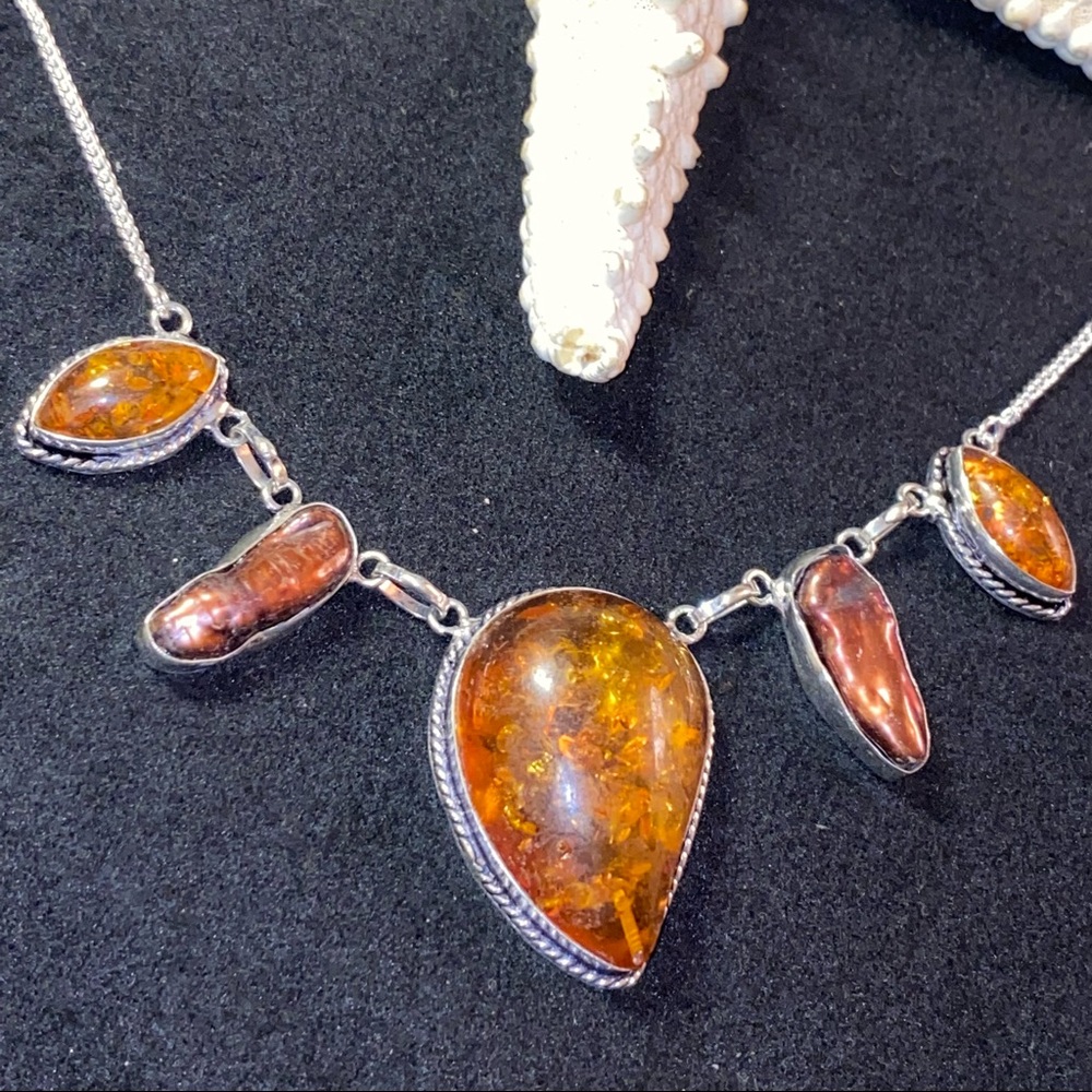 Amber + Biwa Pearl vintage statement necklace